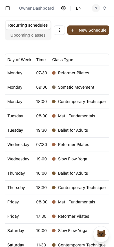 Weekly schedule on a phone